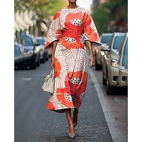 Damen Midikleid Blumenkleid Druckkleid Klassisch Modern Täglich Outdoor Urlaub Normale Passform Blume Halbarm Rundhalsausschnitt Rosa Dunkelgrün Orange Sommer