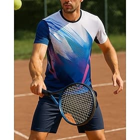 Men's Graphic Geometric Sports Set Shirts Shorts Tennis Set Two-piece Suit Short Sleeves Sweat-Wicking Moisture Wicking Breathable Tennis Golf Pickleball Blue
