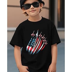 100% Cotton American Independence Day Kids Boys' Black American Flag T shirt Tops Crew Neck Short Sleeve Casual Vacation Daily Wear Fashion Sport Print Summer
