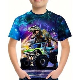 Ragazzi 3D Dinosauro Maglietta Manica Corta Estate Primavera Moda Essenziale Bambini 4-12 Anni Girocollo All'aperto Casuale Quotidiano Vestibilità regolare