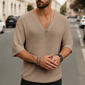 Homme T-shirt Chemise à manches courtes Manche Courte Col en V Été Uni Mode Designer Basique Classique Vacances Rue Sortir Noir Blanche Marron T-shirt haut de