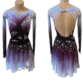 Figure Skating Dress Women's Girls' Ice Skating Dress Dark Purple Patchwork Open Back Mesh High Elasticity Training Competition Skating Wear Classic Crystal /