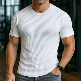 Voor heren T-shirt Spier shirt Geribbeld gebreid T-shirt Korte Mouw Strakke ronde hals Zomer Alle seizoenen Effen Pitstrook Modieus Ontwerper Basic Puur Casual