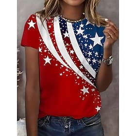 Unabhängigkeitstag patriotisches Damen T-Shirt Grafik Flagge vintage stilvoll klassisch kurzarm Rundhals reguläre Oberteile täglich Wochenende Druck rot Sommer