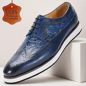 Chaussures à lacets à bout golf en cuir de crocodile bleu de qualité supérieure pour hommes avec des détails élégants pour les dîners formels, les galas et les