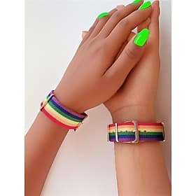 Braccialetto unisex in nylon arcobaleno con fibbia in metallo - braccialetto regolabile per festival LGBT, abbigliamento quotidiano e accessori di coppia