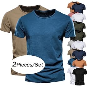 Hombre Camiseta Camiseta superior Camiseta de bambú Manga Corta Mangas cortas Cuello Barco Escote Redondo Verano Plano Moda Design Básico 2 Piezas Estilo clási