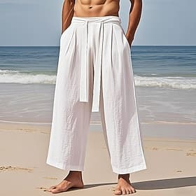 Homme Pantalons en Lin Pantalons Pantalon d'été Pantalons de Plage Avec Poches Cordon de serrage Taille Élastique Uni Confort Respirant Vacances Quotidien Fête