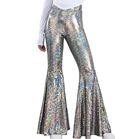 Retro Vintage 1970er Groovy Schlaghosen Disco Hohe Taille Lack-Latex glänzend Metallisch Schlangenhaut Kostüm Damen Halloween Karneval Musikfestival Retro-Mott