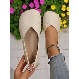 Ballerines beiges à bout large et semelle souple pour femme – chaussures confortables pieds nus pour la marche quotidienne
