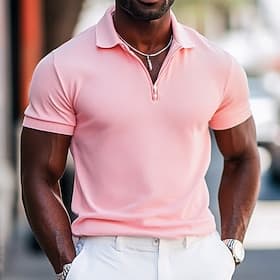 Hombre Polo con media cremallera Calle Casual Media cremallera Manga Corta Moda Color sólido Cremallera Verano Blanco Rosa Azul Marino Verde Trébol Polo con me