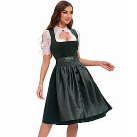 Damen Grünes Bayerisches Dirndl Kleid mit Satinschürze und Spitzentop für das Oktoberfest