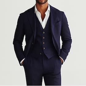 Uomo Completi in Lino Matrimonio in Spiaggia Affari Blu marino Estate Tuta Bavero classico Moda Formale Tinta unita Vestibilità standard 3 pezzi Monopetto a un