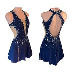 Figure Skating Dress Women's Girls' Ice Skating Dress Dark Blue Thumbhole Halo Dyeing High Elasticity Professional Competition Skating Wear Thermal Warm Crysta