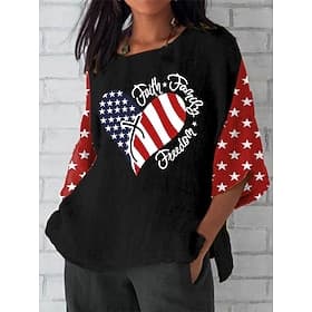 Independence Day Patriotic Women's Blouse Linen Like Graphic Flag Bohemia Vintage Tropical 3/4 Length Sleeve Crew Neck Regular Tops Daily Holiday Vacation Wear