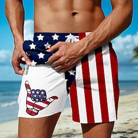 Independence Day Men's 4th of July U.S. 250th Anniversary US Flag Patriotic Lined Shorts 2 in 1 Board Shorts Swim Trunks Mid Waist Holiday Side Pockets With Co