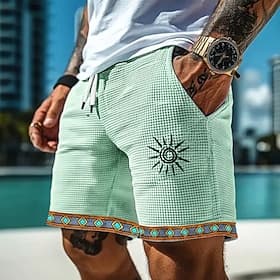 Herren Sonne Ethnisch Indische Kultur Waffel-Shorts Sweat-Shorts Freizeitshorts Mittlere Taille Retro Vintage Urlaub Joggen Trainieren Elastischer Kordelzug in