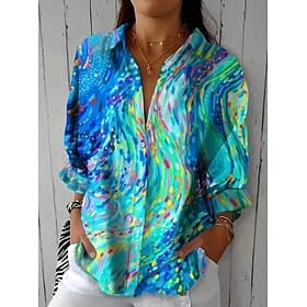 Chemise Femme Lin Semblable Respirant Léger Boutonnée Tunique Chemise Col Manches Longues Graphique Floral Vintage Quotidien Hauts réguliers Travail Quotidien