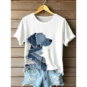 Women's T Shirt Print Graphic Animal Dog Vintage Stylish Classic Short Sleeve Crew Neck Regular Tops Daily Weekend Blue Black White Pink Green Summer Spring