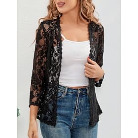 Women's Lace Shirt Lace Patchwork Solid Color Elegant Stylish Basic Long Sleeve V Neck Regular Tops Daily Black White Red Gray Summer Spring