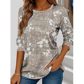 Women's T shirt Long Sleeve Casual Print Regular Tops Daily Blue Green Khaki Spring Fall Prefall