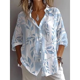 Camicia da donna in lino come traspirante leggera camicia tunica button down colletto a manica lunga floreale grafica quotidiana elegante casual tops regolari