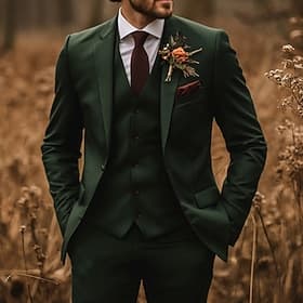 Pour des hommes Smoking Costumes Mariage à la plage Mariage de printemps Vert foncé Printemps Été Costume / Tailleur Revers Cranté Mode Formel Couleur Unie Co
