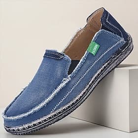 Men's Blue Denim Loafers with Frayed Edge Design Slip-On Lightweight Casual Shoes for Weekend Outings Summer Strolls and Daily Comfort