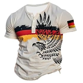 Herren Flagge Adler GERMANY T Shirt Henley Hemd Kurzarm Designer Retro Vintage Lässig Lässig Täglich Straße Sommer Frühling Ganzjahres Hellrosa Weiß Gelb Leich