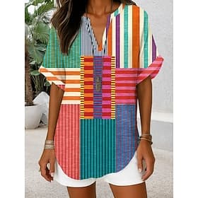 Women's Blouse Linen Like Breathable Lightweight Graphic Geometric Elegant Bohemia Tropical Sleeveless Short Sleeve Regular Tops Daily Holiday Beach Wear Yello