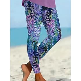 Femmes Leggings Vacances ancien Mode Longueur cheville Taille haute Fleuri Graphique Feuille Impression Doux Respirant Élastique Occasionnel Quotidien Vacances