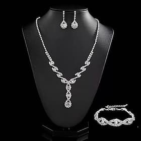 Parure de bijoux 3 Chrome 1 Collier 1 Bracelet Boucles d'oreilles Femmes Mode Parure de Bijoux Pour Soirée