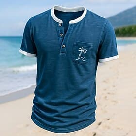 Herren Henley Hemd T-Shirt Henley Oberteil Kurzarm Einfarbig Einfach Urlaub Mode Designer Farbblock Knöpfe Henley Outdoor Lässig Täglich Sommer Ganzjahres Schw