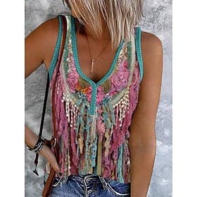Femmes Débardeur caraco Imprimé Graphique Bloc de Couleur Bohème Élégant Western Sans manches Sans manches Col en V Hauts courts Quotidien Sortir Tenue de plag