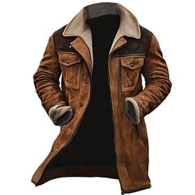 Men's Winter Jacket Fleece Jacket Casual Jacket Vacation Daily Thermal Warm Pocket Fleece Fall Winter Color Block Fashion Streetwear Lapel Long Brown Army Gree