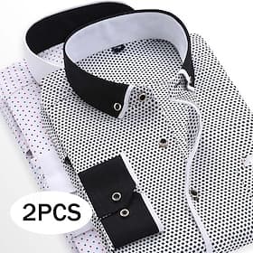 Men's Dress Shirt Button Down Shirt Collared Shirt Polka Dot Wedding Outdoor Navy BlueBlack Navy BlueRed GrayNavy Blue WhiteBlack Long Sleeve Turndown Summer S