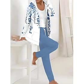 Women's 2 Pieces Tracksuits Pants Sets Long Sleeve Active Daily Hoodie Hooded Floral Graphic Drawstring Print Outdoor Casual Black Dark Navy Light Brown Fall