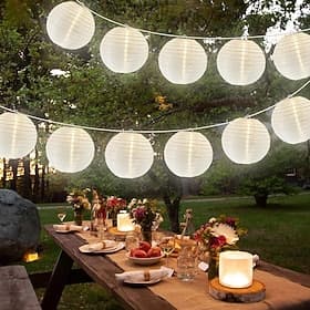 12 Solar-Papierlaternen mit Strom versorgte Laternen wasserdichte Outdoor-Papierlaternen aus Nylongewebe, Lampen zum Aufhängen im Garten