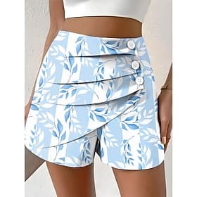 Women's Chinos Shorts Vacation Vintage Ethnic Style Short Medium Waist Pleated Daily Vacation Street Pinky Amethyst Robin's Egg Blue Green Summer Spring Regula