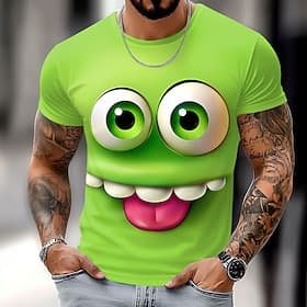 Herren 3D Menschliches Gesicht T Shirt Kurzarm T-Shirt 3D-Druck Rundhalsausschnitt Hemd Übertrieben Designer Party Straße Lässig Blau 2# Blau 1# Purpur Sommer
