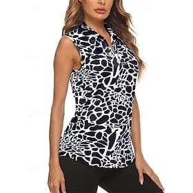 Femmes Graphique Léopard T-shirt de sport T-shirt POLO Chemise de tennis Sans manches Fermeture éclair Haute élasticité Évacuation de l'Humidité Respirant Tenn