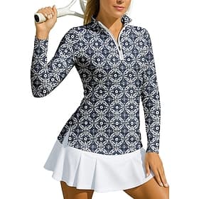 Damen Geometrisch Kreis Sporthemd Golf-Poloshirt Tennis Shirt Tennis-T-Shirt Langarm Reißverschluss Blumen UPF50 UV-beständig Hohe Elastizität Feuchtigkeitsabl