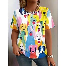 Women's Plus Size Tops T Shirt Graphic Animal Print Short Sleeve Crew Neck Casual Daily Polyester Spring Fall Black Yellow