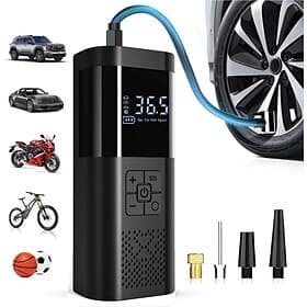 Bærbar luftkompressor for dekkpumpe 150psi bildekkpumpe med dekktrykksmåler LED 3x rask ett klikk intelligent trådløs dekkpumpe egnet for biler, motorsykler, s