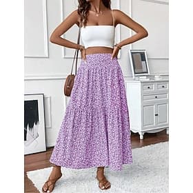 Femmes Occasionnel Maxi Taille Haute Jupes Bleu Améthyste Noir Vert Été