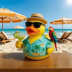 Hawaiianische tropische Papageienentenfigur, lustiges Strandparty-Enten-Dekor, Insel-Themen-Regenwald-Vogel-Entenstatue, Sommer-Tischdekorationsgeschenk für Ki