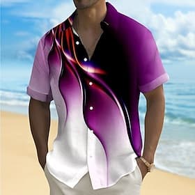 Men's Geometric Gradient Waves Shirt Summer Shirt Button Up Shirt Short Sleeve Fashion Casual Outdoor Vacation Dailywear Summer Spring Turndown 3D Print Collar
