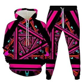 Men's Geometric Color Block 2pcs 3D Sweatshirt Sets Tracksuit Hoodie Sweatshirt Long Sleeve Long pants Hooded Casual Daily Athleisure 3D Print Hooded Spring Fa