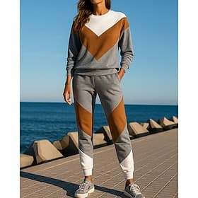 Femmes Ensemble Survetement Jogging Pantalon Sweat-shirt à enfiler Avec Poches Bloc de Couleur Ensemble Vêtements Automne Grise Randonnée Entraînement Athlétiq