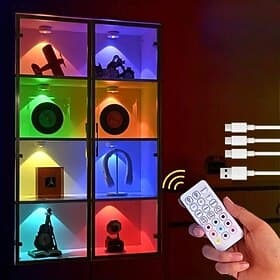 Rechargeable Magnetic RGB LED Cabinet Light with Remote Control, RGB Color Changing Warm Neutral White Options Adjustable Brightness, USB Rechargeable Home De